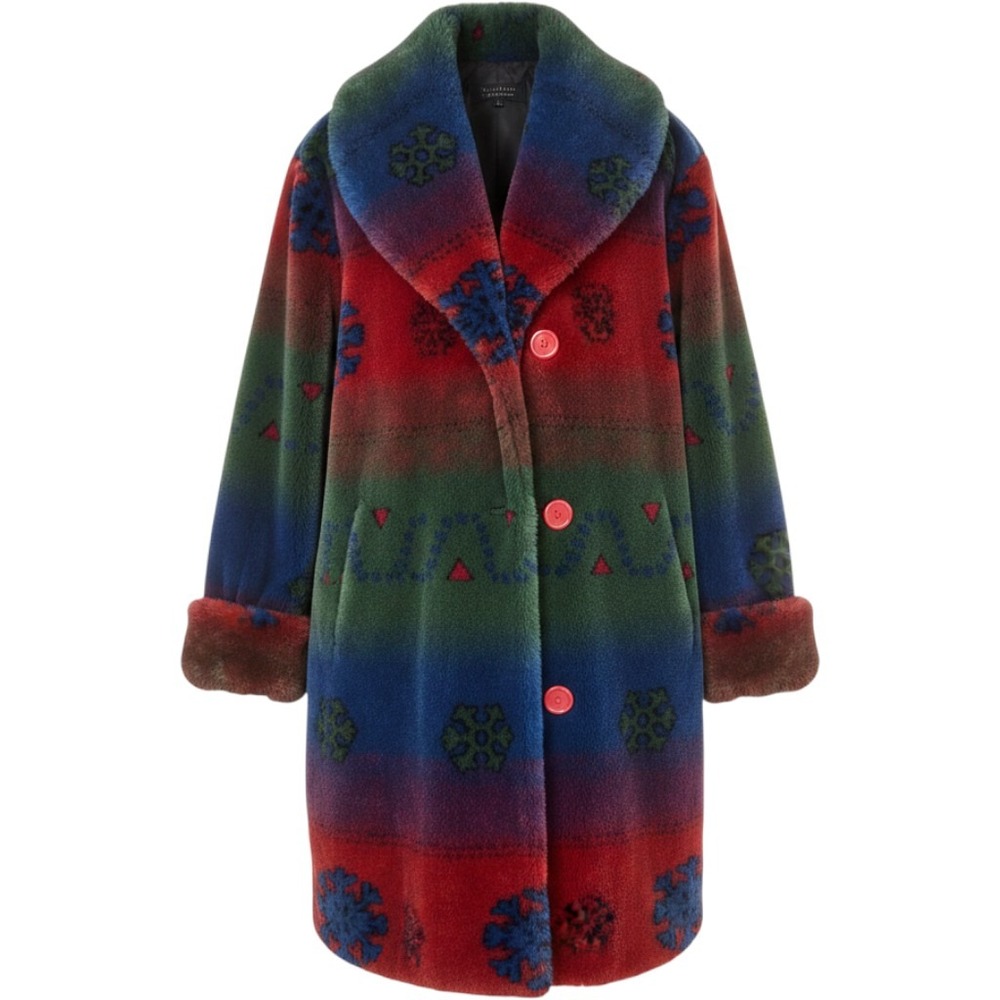Faux Fur Coat OS Multi Snowflake Oversized Winter Statement Jacket